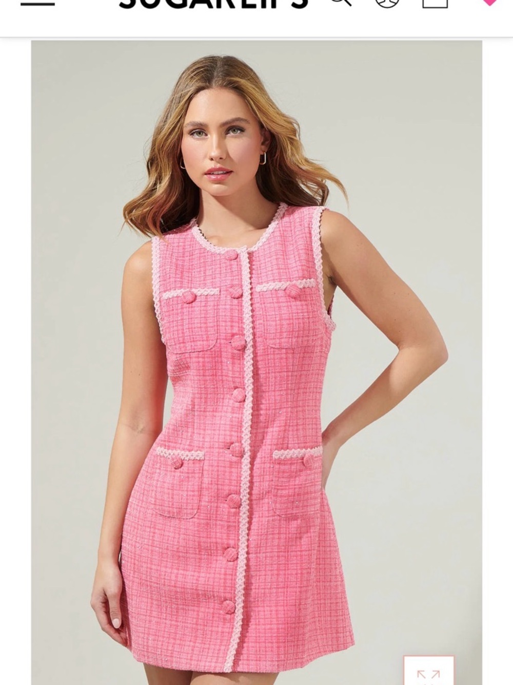 Sugarlips Pink Tweed Mini Dress